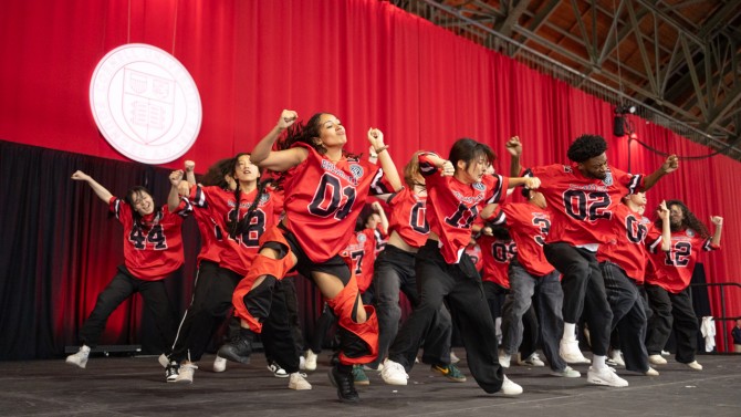The student dance troupe Breakfree performs at Convocation.